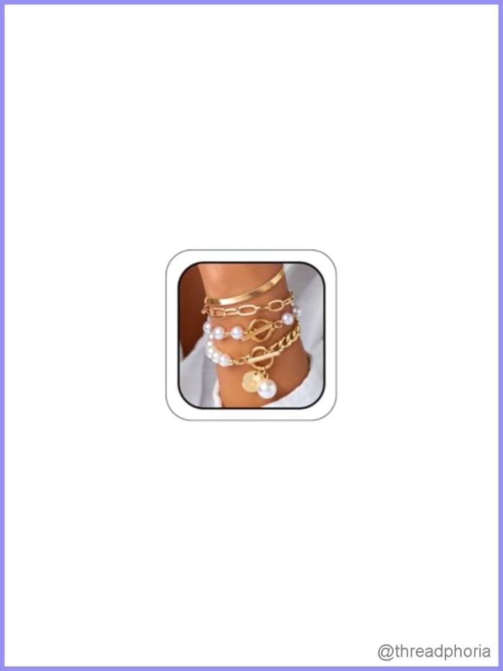 Stacked Pearl Coin Beaded Bracelets for Women 14K Gold OT Buckle Chain Set